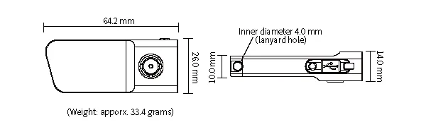 Manker LAD III dimensions, including 64.2 mm length and 26 mm width